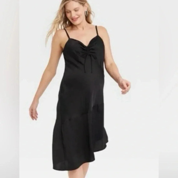 Ingrid & Isabel Maternity Slip Dress Satin Knee Length, Black, Medium. NWOT - Picture 1 of 6